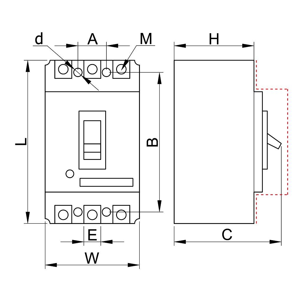 Tracon KM4-225/1C Kompakt megszakító,220V DC munkaáramú kioldóval 3×230/400V,50Hz,225A,50kA,1×CO - Image 2