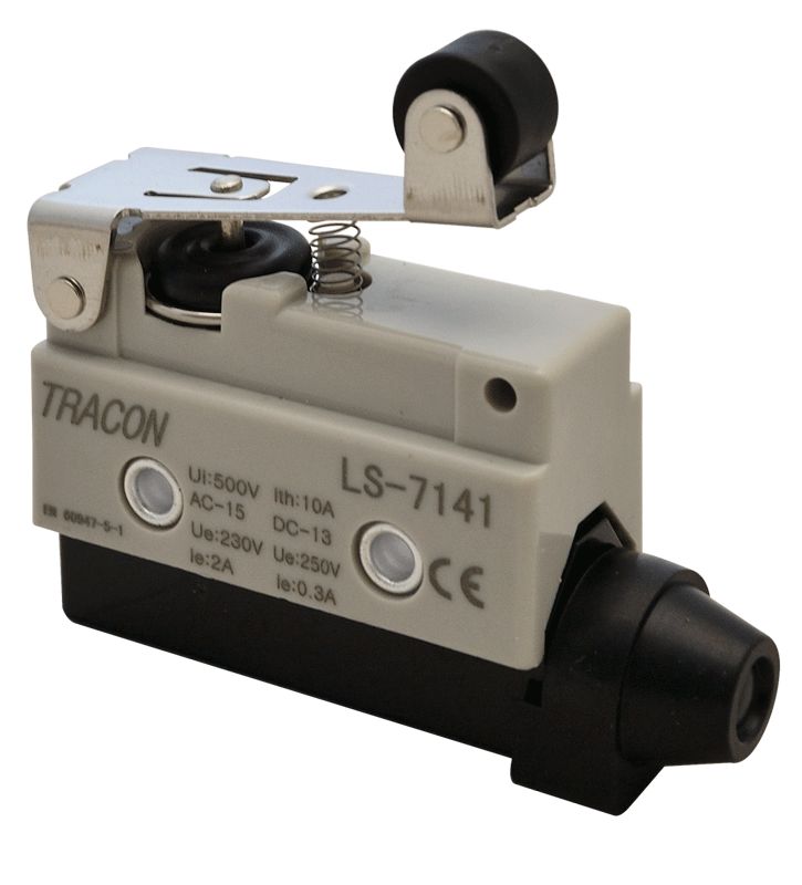 Tracon LS7141 Helyzetkapcsoló,rugószáras-görgős 1xCO,2A/230V AC-15,0,3A/250V DC-13,47mm,IP40