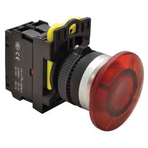 Tracon NYG3-MLR Gombafejű világító nyomógomb,piros 1×NC,5A/230V AC-15,40mm,IP65,LED 230V AC/DC