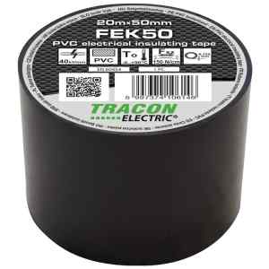 Tracon FEK50 Szigetelőszalag,fekete 20m×50mm,PVC,0-90°C,40kV/mm