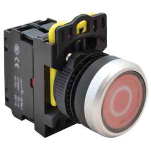 Tracon NYK3-P2L Jelölt,világító nyomókapcsoló,piros,1×NC,5A/230V AC-15,IP65,LED 230V AC/DC