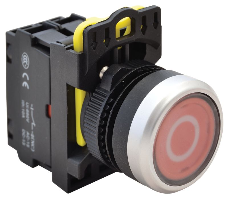 Tracon NYK3-P2L Jelölt,világító nyomókapcsoló,piros,1×NC,5A/230V AC-15,IP65,LED 230V AC/DC