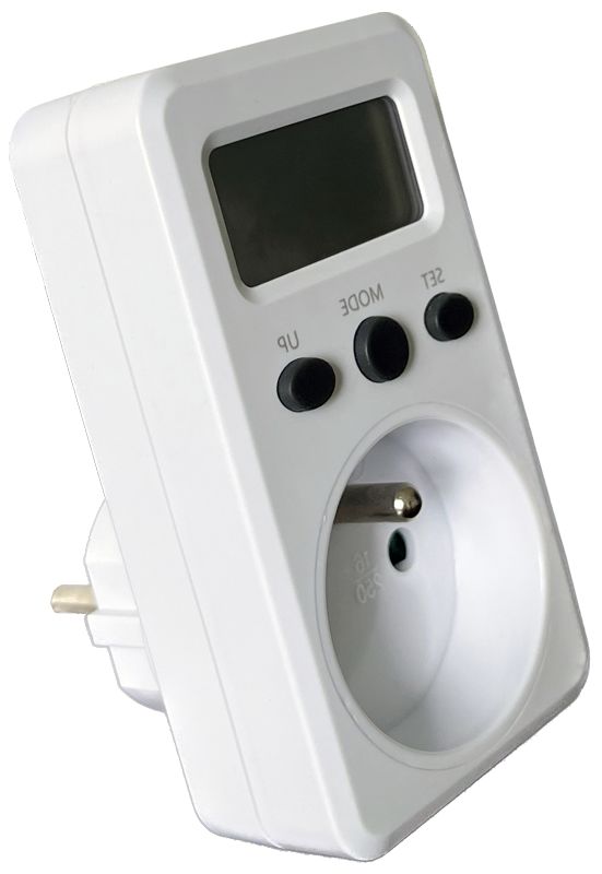 Tracon TVOD01F LCD kijelzőjű dugaszolható fogyasztásmérő 230 V,50 Hz,16 A,3680 W,V,kWh,cost,French