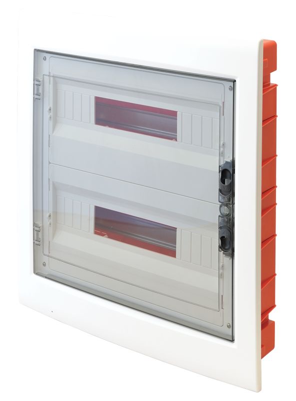 Tracon EDSS-18/2 Süllyesztett elosztódoboz,füstszínű-sík ajtóval,NPE nélkül 2×18 modul,IP40