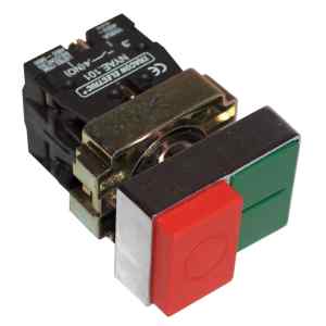 Tracon NYKK8425T Tokozott kettős BE-KI nyomógomb,fémalap,zöld+piros kiálló 1×NC+1×NO,3A/400V AC,IP44