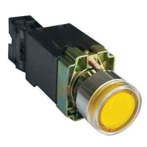 Tracon NYGBW3541S Világító nyomógomb,fémalap,trafóval,sárga,glim,izzó nélk. 1×NO,3A/230V AC,6V,IP42