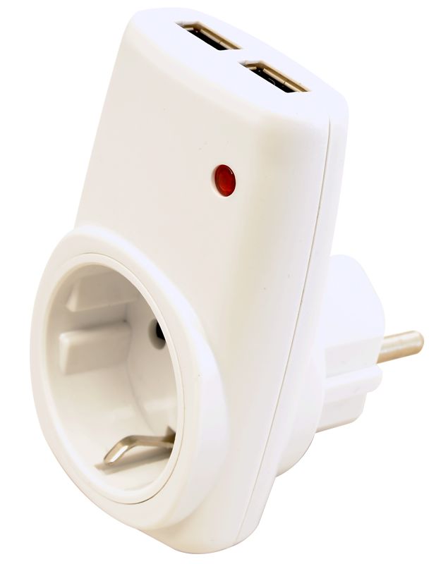 TRACON USBD Csatlakozóaljzat adapter 2 dbUSB porttal, fehér 85-265 VAC 50/60 Hz; USB: 5 VDC, max. 2,1 A