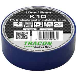 Tracon K10 Szigetelőszalag,kék 10m×18mm,PVC,0-90°C,40kV/mm