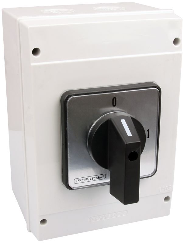 Tracon TK-129/3T65 Tokozott kézikapcsoló,BE-KI 400V,50Hz,125A,3P,30kW,88×88mm,90°,IP65
