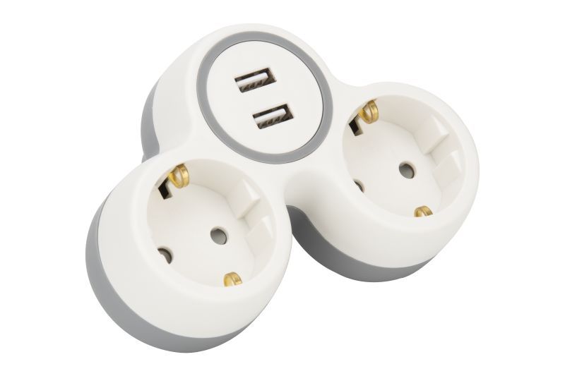 Tracon TND2-USB Többférőhelyes átalakító csatlakozó, 2X USB, szürke + fehér 2×SCHUKO, max.16A, 230VAC, 3680W, PP, USB: 5V, 2,1 A - Image 2