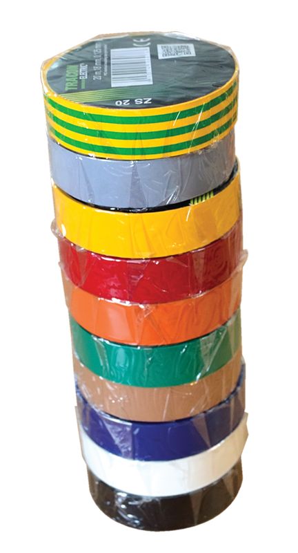 Tracon SZIG-SET10-15 Szigetelőszalag válogatás különböző színekben,10 db/cs 10m×15mm,PVC,0-90°C,40kV/mm