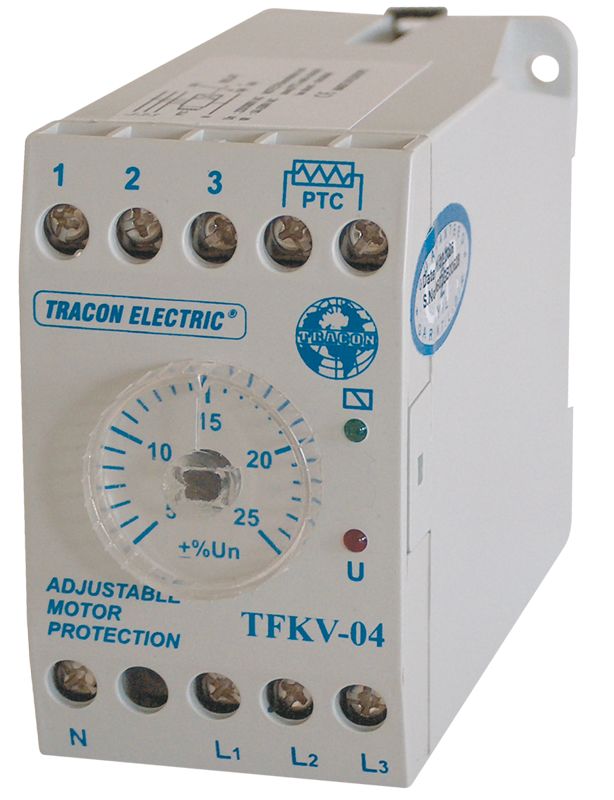 Tracon TFKV-04 Védőrelé,feszültségfigyelő 3 fázisra aszim/túlmel. véd 3x230/400V AC,+/-5% - +/-25%,5A/250V AC