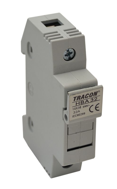 Tracon HBA-1P-32 Szakaszolókapcsoló-biztosító hengeres bizt.hoz,maszkolható 32A,10x38mm; Un=230V/400V