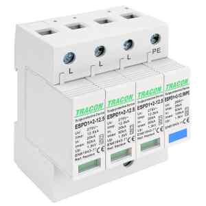 Tracon ESPD1+2-12.5-3+1P T1+T2 AC típusú túlfeszültséglevezető,cserélhető betéttel Uc:275V; Iimp:12,5kA; In:20/40kA; Imax:50kA; Up:1,3kV; 3+1P