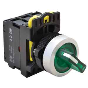 Tracon NYK3-SL24G Világítókaros kapcsoló,zöld,LED,kétállású,rugóvissza 1×NO+1×NC,5A/230V AC-15,IP65,LED 230V AC/DC