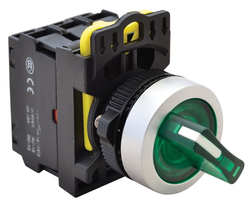 Tracon NYK3-SL24G Világítókaros kapcsoló,zöld,LED,kétállású,rugóvissza 1×NO+1×NC,5A/230V AC-15,IP65,LED 230V AC/DC