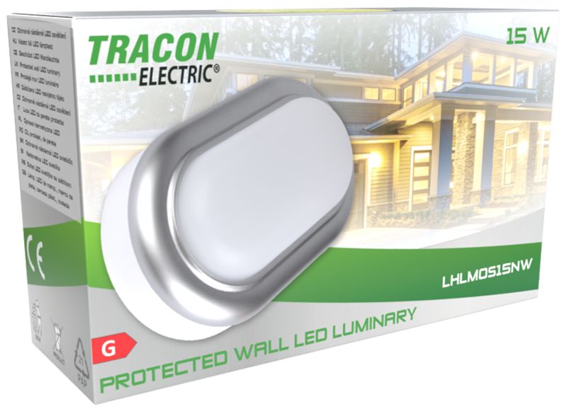 Tracon LHLMOS15NW Műanyag házas LED hajólámpa ezüst kerettel,ovális 230 V,50 Hz,15 W,4000 K,1050 lm,IP54,ABS+PC,EEI=G - Image 5