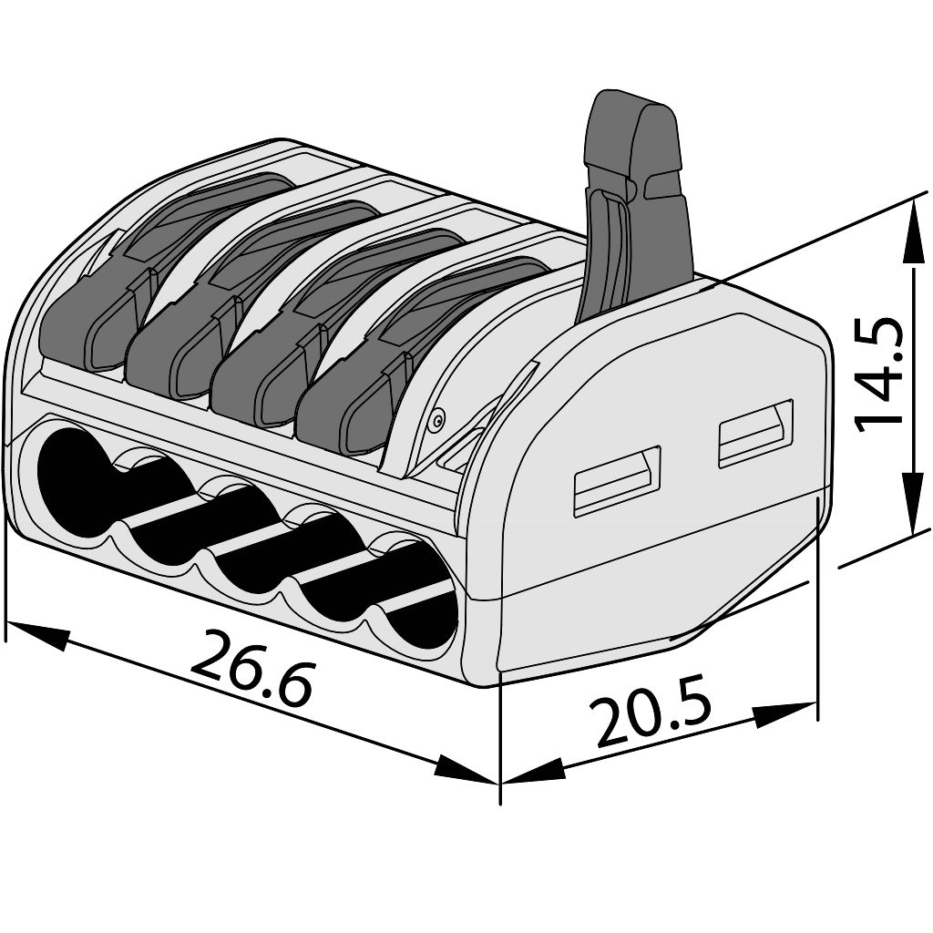 Tracon OVO2,5-5 Csavar nélküli vezetékösszekötő, nyitható 0,75-4mm2, 32A, 400VAC 5P - Image 2