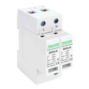 Tracon ESPD2-40-2P T2 AC típusú túlfeszültség levezető,cserélhető betéttel Uc:275V; In:20kA; Imax:40kA; Up:1,3kV; 2P