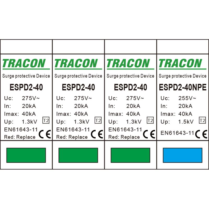Tracon ESPD2-40-3+1P T2 AC típusú túlfeszültség levezető,cserélhető betéttel Uc:275/255V; In:20kA; Imax:40kA; Up:1,3/1,5kV; 3+1P - Image 3