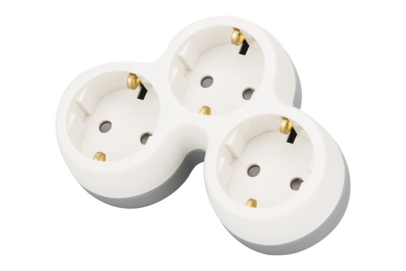 Tracon TND3 Többférőhelyes átalakító csatlakozó,szürke + fehér 3×SCHUKO,max.16A,230VAC,3680W,PP