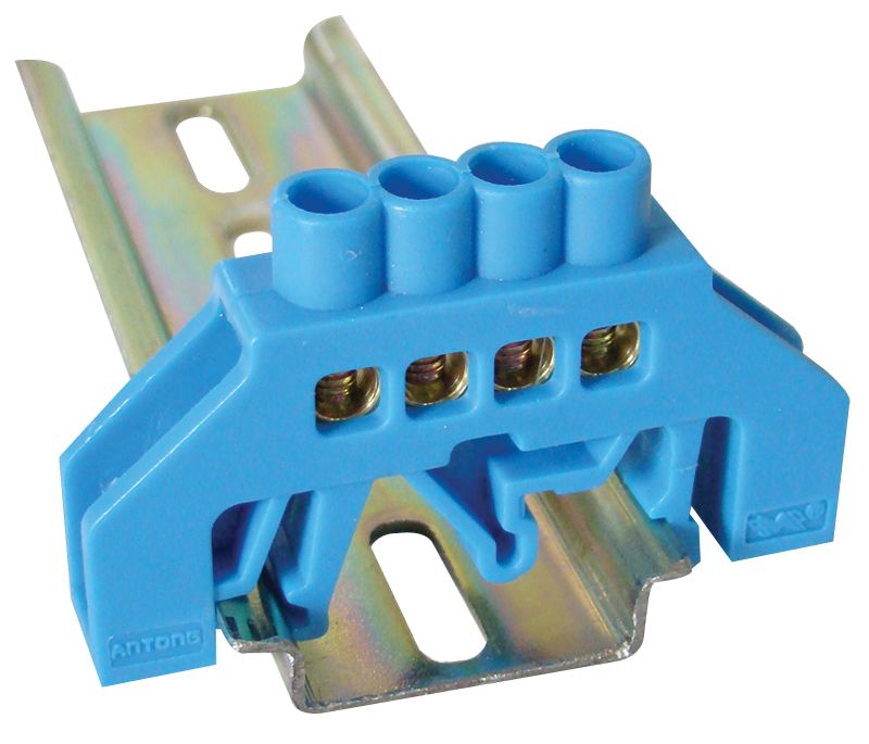 Tracon NPE-B6-4 Szigetelt földelősín,kék 230/400VAC,63A,6×9mm,4P,IP20