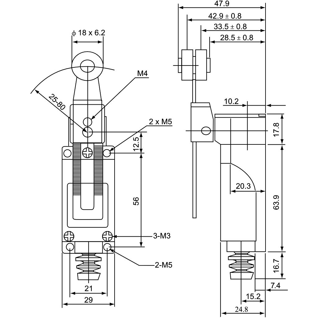 Tracon LSME8108 Helyzetkapcsoló,lengőkar-görgő 1xNO+1xNC,2A/230V AC-15,0,3A/250V DC-13,20-90mm,IP65 - Image 2