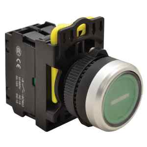 Tracon NYG3-P1L Jelölt,világító nyomógomb,zöld,1×NO,5A/230V AC-15,IP65,LED 230V AC/DC