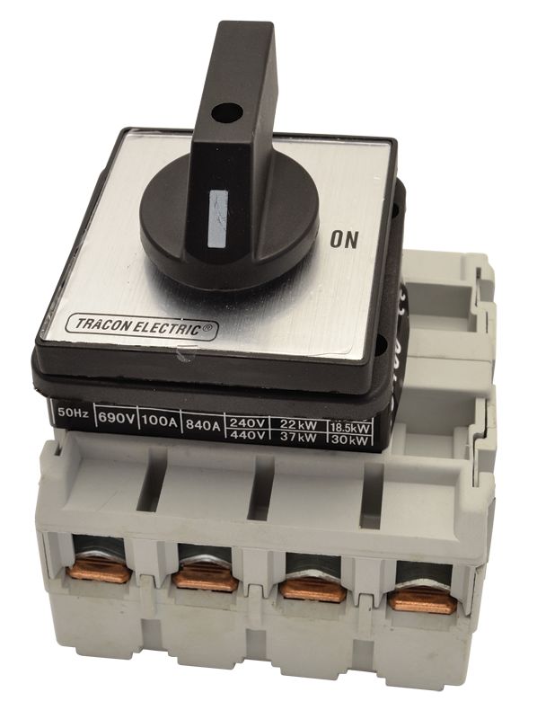 Tracon TS-10/4 Szakaszoló kapcsoló 400V,50Hz,100A,4P,30kW,88×88mm