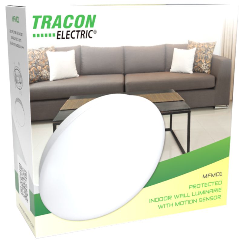 Tracon MFM01 Műanyag beltéri fali lámpatest mozgásérzékelővel 230VAC,max.25W,E27,360°,10s-12min,3-2000lux,IP20 - Image 3