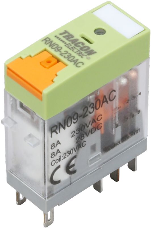 Tracon RN09-24DC Print relé tesztgombbal és állapotjelzéssel 24V DC / 2×CO