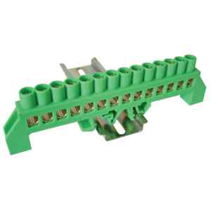 Tracon NPE-G8-14 Szigetelt földelősín,zöld 230/400VAC,100A,8×12mm,14P,IP20