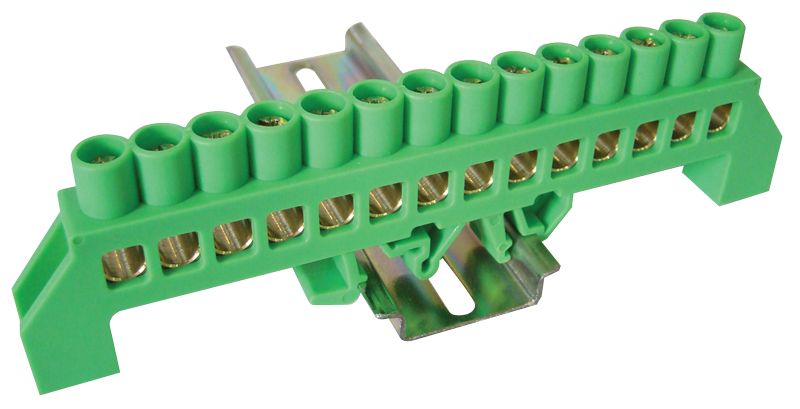 Tracon NPE-G8-14 Szigetelt földelősín,zöld 230/400VAC,100A,8×12mm,14P,IP20