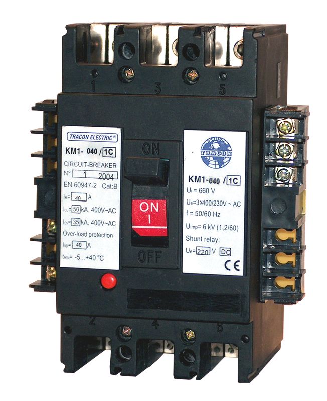 Tracon KM2-080/2 Kompakt megszakító,230V AC feszültségcsökkenési kioldóval 3×230/400V,50Hz,80A,50kA,1×CO
