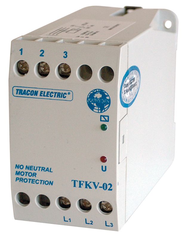Tracon TFKV-02 Védőrelé,feszültségfigyelő 3 vezetékes rendszerhez 3×400V AC xUn fix,5A/250V AC