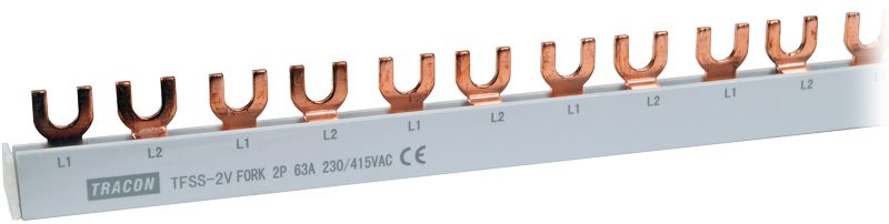 Tracon TFSS-2V Soroló sín - villás kivitelű max.63A,230/400VAC,2P,56modul,1m
