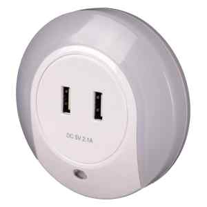 Tracon NLUSB Éjszakai fény érzékelővel 230VAC,50Hz,0,4W,8lm,CDS,2xUSB