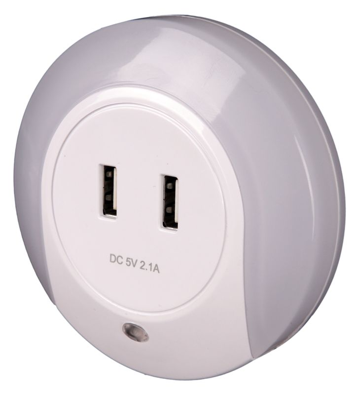 Tracon NLUSB Éjszakai fény érzékelővel 230VAC,50Hz,0,4W,8lm,CDS,2xUSB