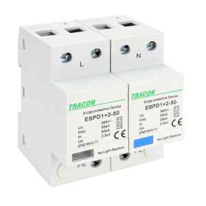 Tracon ESPD1+2-50-2P T1+T2 AC típusú túlfeszültséglevezető,egybeépített Uc:385V; Iimp:50kA; In:50kA; Imax:160kA; Up:2,5kV; 2P