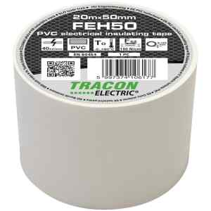 Tracon FEH50 Szigetelőszalag,fehér 20m×50mm,PVC,0-90°C,40kV/mm
