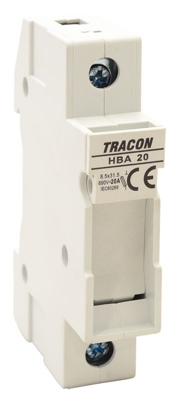Tracon HBA-1P-20 Szakaszolókapcsoló-biztosító hengeres bizt.hoz,maszkolható 20A,8x32mm; Un=230V/400V