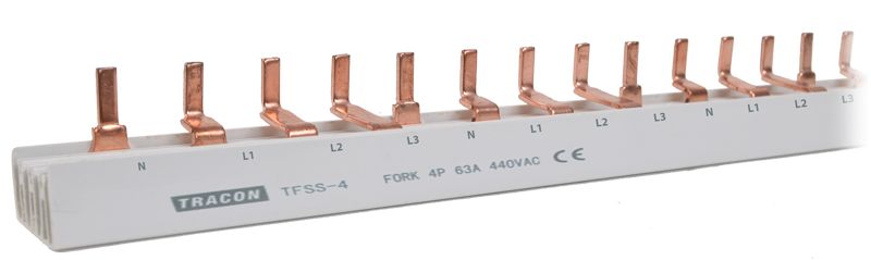 Tracon TFSS-4 Soroló sín - csapos kivitelű max.63A,230/400VAC,4P,56modul,1m