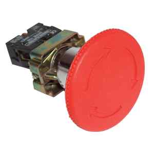 Tracon NYG542P40TS Tok.reteszelt gombafejű vészgomb,piros,sárga fed.,elford. 1×NC,3A/400V AC,IP44,d=40mm