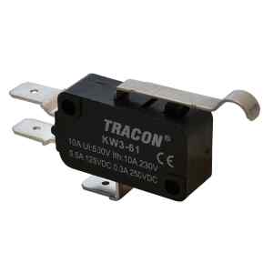 Tracon KW3-61 Helyzetkapcsoló,mikro,íves-rugószár 1×CO 10A/230VAC,0,3A/250VDC,28mm,6,3x0,8 mm,IP00