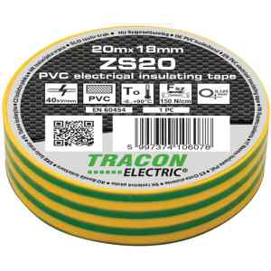 Tracon ZS20 Szigetelőszalag,zöld/sárga 20m×18mm,PVC,0-90°C,40kV/mm