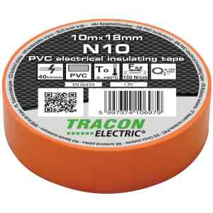 Tracon N10 Szigetelőszalag,narancs 10m×18mm,PVC,0-90°C,40kV/mm