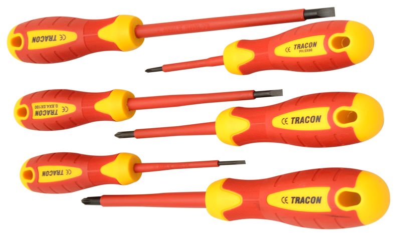 Tracon KSET1000 1000 V-ra szigetelt csavarhúzó szett 1000 V; 1×5,5×125mm; 0,8×4×100mm; 0,4×2,5×75mm