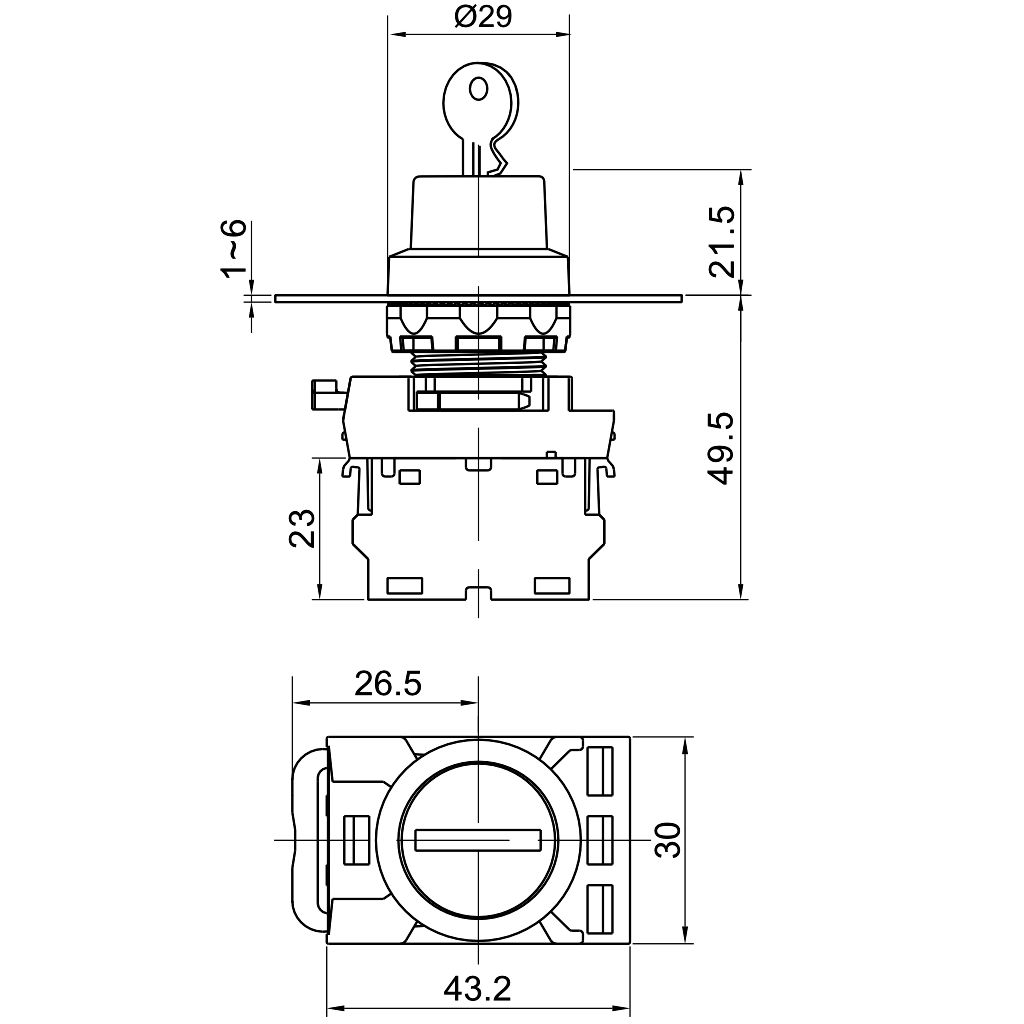 Tracon NYK3-K31 Kulcsos kapcsoló,bal-jobb-közép KI,háromállású 1×NO+1×NC,5A/230V AC-15,IP42 - Image 2