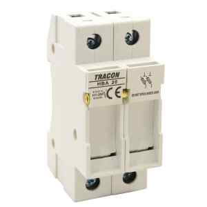 Tracon HBA-2P-20 Szakaszolókapcsoló-biztosítóhengeres bizt.hoz,maszkolható 20A,8x32mm; Un=230V/400V