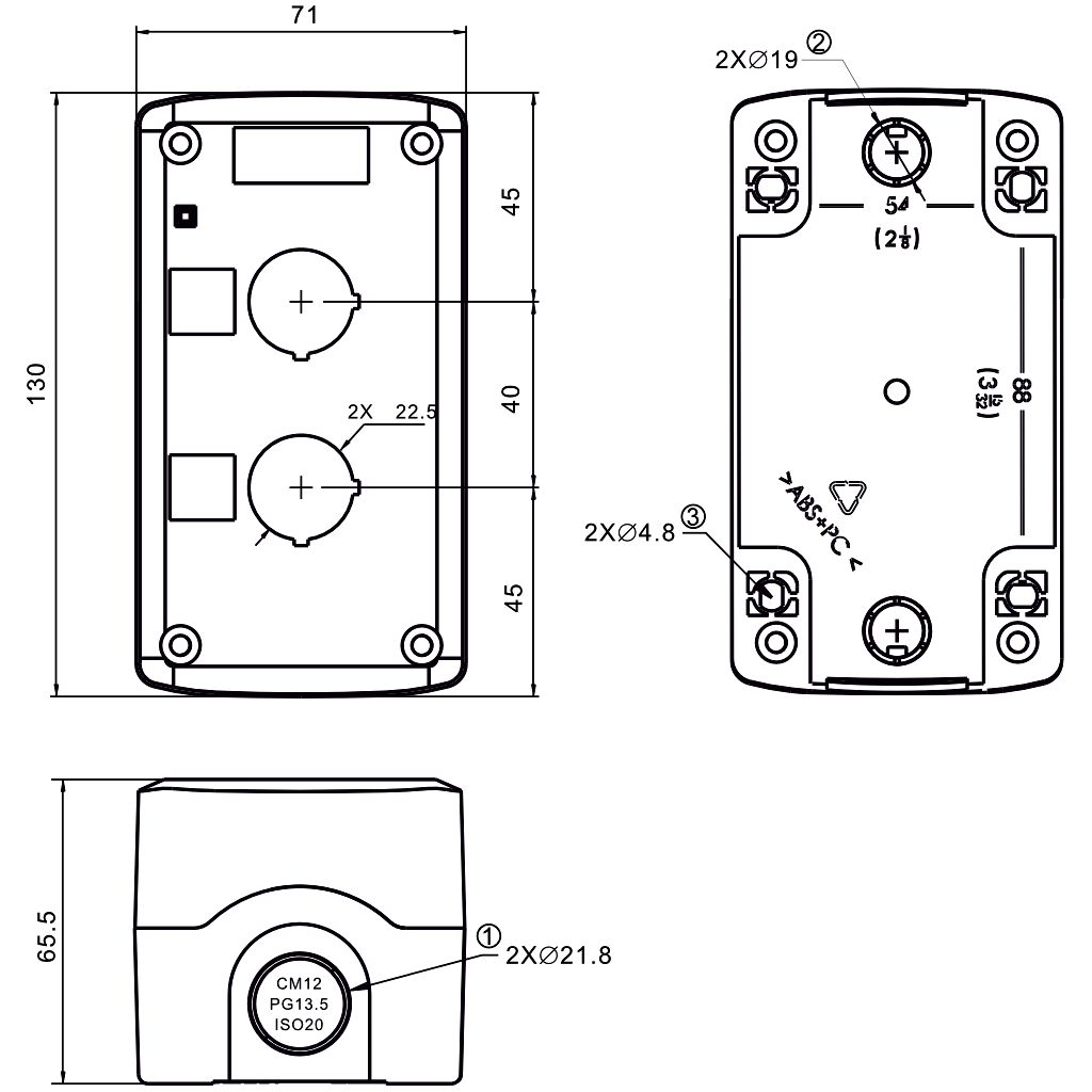 Tracon NYGD-2YE Összeállított tokozat nyomógombokhoz,sárga,2-es d=22,5,IP65,2×PG-13,5 - Image 2